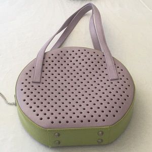 Chic Perforated Shoulder Bag in Purple and Green